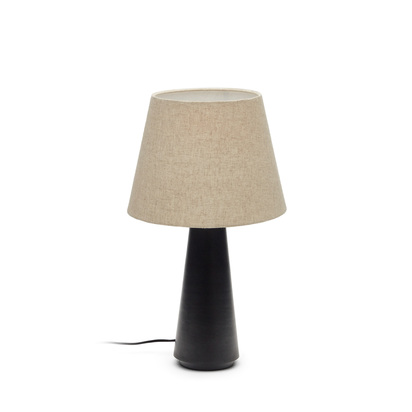 Torrent metal table lamp with black painted finish and linen shade, UK adaptor