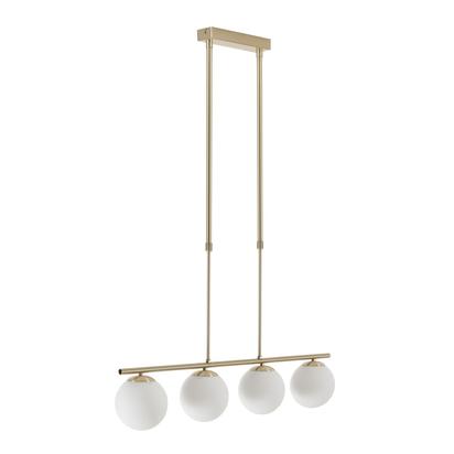Mahala steel ceiling light with brass finish and four frosted glass spheres