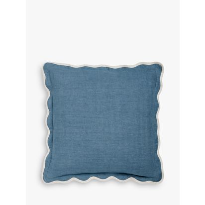 John Lewis Scalloped Linen Cushion Lake | H45 x W45cm