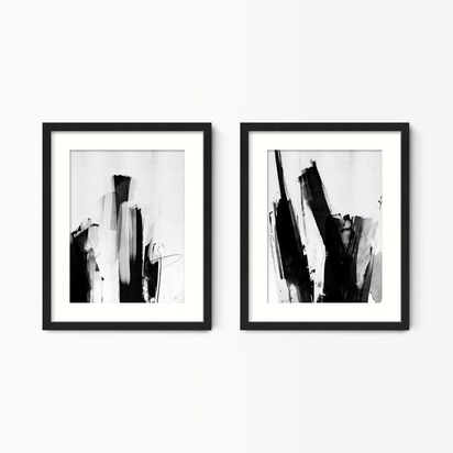 Black & White Abstract Scribble Wall Art Set - Small / Black with mount
