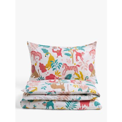 John Lewis Easy Care Jungle Print Duvet Cover and Pillowcase Set Pink/Multi | H200 x W135 x D1cm
