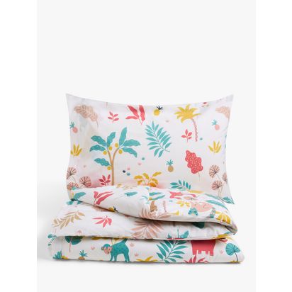 John Lewis Easy Care Jungle Print Duvet Cover and Pillowcase Set Pink/Multi | H200 x W135 x D1cm