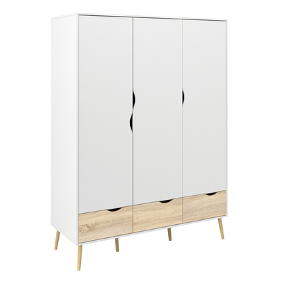 Arden 3 Wardrobe 3 Doors 3 Drawers in White and Oak