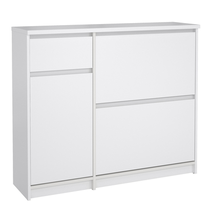 Avery 3 Shoe Cabinet with 2 Flip Down Doors 1 Door and 1 Drawer in White High Gloss