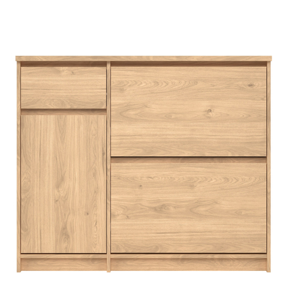 Avery 3 Shoe Cabinet with 2 Flip Down Doors 1 Door and 1 Drawer in Jackson Hickory Oak