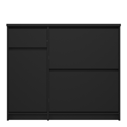 Avery 3 Shoe Cabinet with 2 Flip Down Doors 1 Door and 1 Drawer in Black Matt