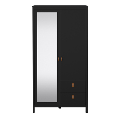 Huxham Wardrobe with 1 Door 1 Mirror Door 2 Drawers Matt Black