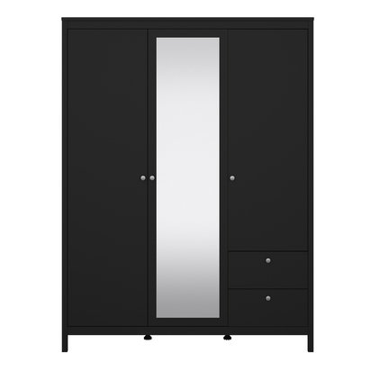 Huxham Wardrobe with 2 Doors 1 Mirror Door 2 Drawers Matt Black