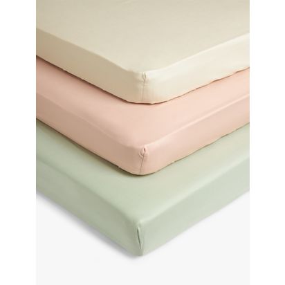 John Lewis Cotton Fitted Baby Sheet, Pack of 3 Warm | Cotbed