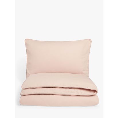 John Lewis Kids' Pom Muslin Pure Cotton Duvet Cover and Pillowcase Set Plaster | Single