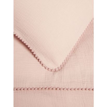 John Lewis Kids' Pom Muslin Pure Cotton Duvet Cover and Pillowcase Set Plaster | Single
