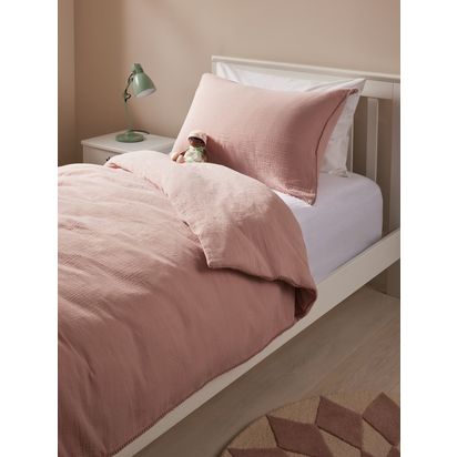 John Lewis Kids' Pom Muslin Pure Cotton Duvet Cover and Pillowcase Set Plaster | L200 x W135cm