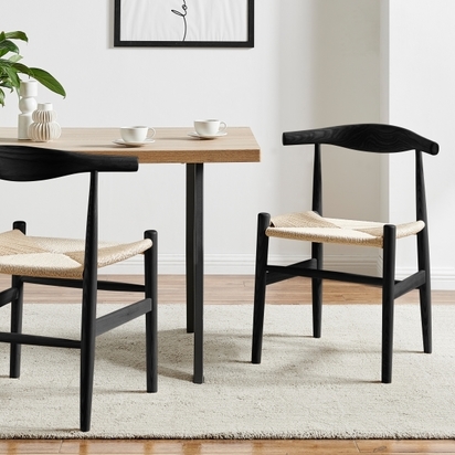 Danish Designs Aalborg Wooden Dining Chair, Natural Weave & Black