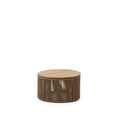 Dandara coffee table made of steel, beige cord and solid acacia wood, Ã˜60 cm FSC 100%