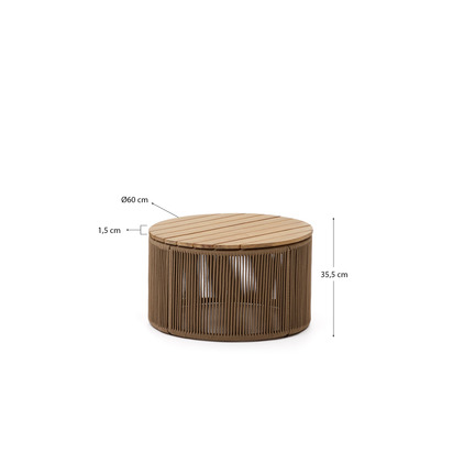 Dandara coffee table made of steel, beige cord and solid acacia wood, Ã˜60 cm FSC 100%