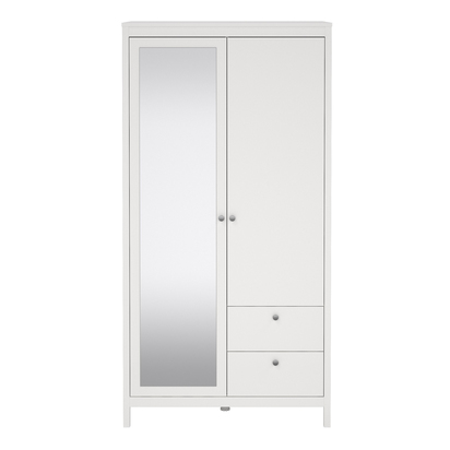 Huxham Wardrobe with 1 Door 1 Mirror Door 2 Drawers White