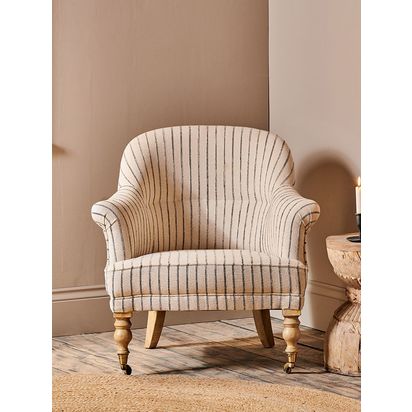 nkuku Sanja Stripe Armchair, Light Leg, Grey Grey | H77 x W76 x D78cm