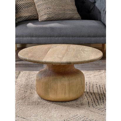 nkuku Vivan Grooved Wood Coffee Table Natural | H47 x Dia.77cm