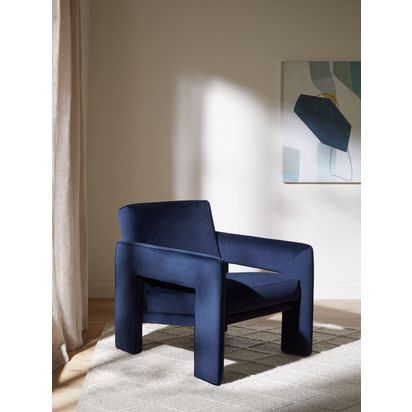 John Lewis Blocky Armchair Rush Velvet Navy | H77.0cm * W73.8cm * D89.0cm