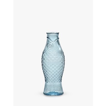 Serax Fish & Fish Glass Bottle Vase/Carafe, 1L Blue | H29 x W7.5 x D10.6cm