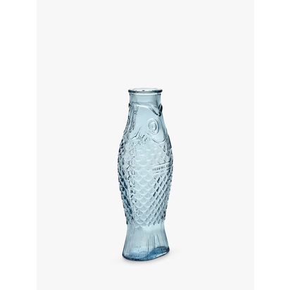 Serax Fish & Fish Glass Bottle Vase/Carafe, 1L Blue | H29 x W7.5 x D10.6cm