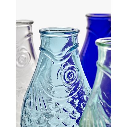 Serax Fish & Fish Glass Bottle Vase/Carafe, 1L Blue | H29 x W7.5 x D10.6cm