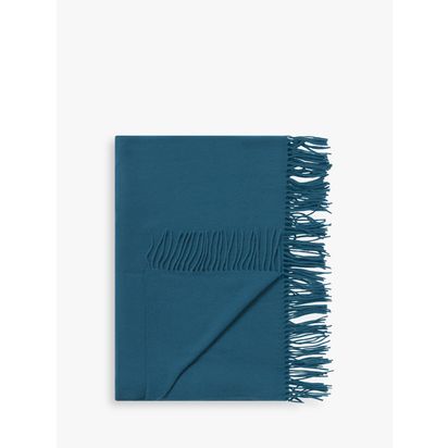 John Lewis Plain Merino Wool Throw Peacock | L190 x W140cm