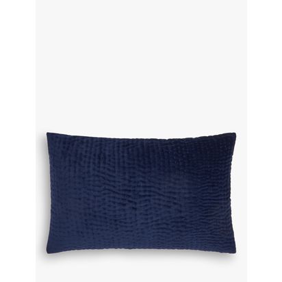 John Lewis Quilted Velvet Rectangular Cushion Navy | 45 x 45cm
