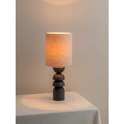 Aska - small charred wood and natural linen table lamp