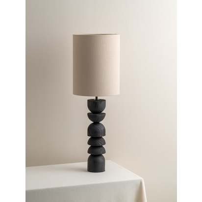 Aska - tall charred wood and natural linen table lamp - Default Title