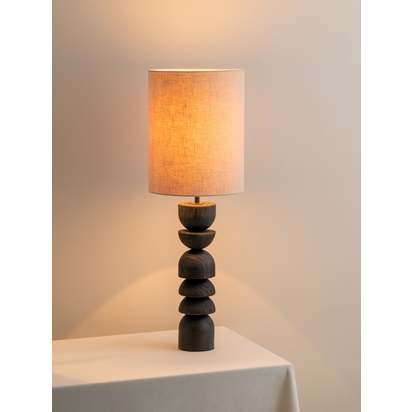 Aska - tall charred wood and natural linen table lamp