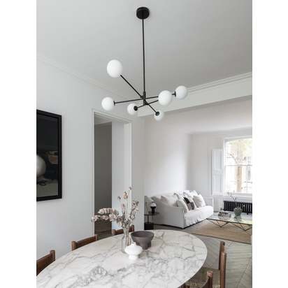 Chelso - 6 light matt black and opal pendant