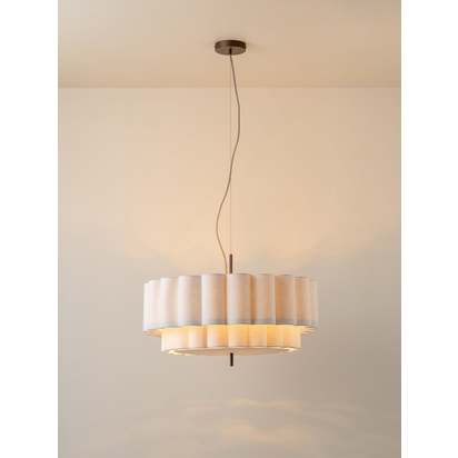 Folia - large scalloped natural linen pendant