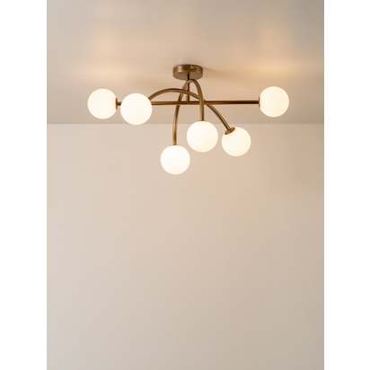 Perry - 6 light aged brass and opal flush pendant - Default Title