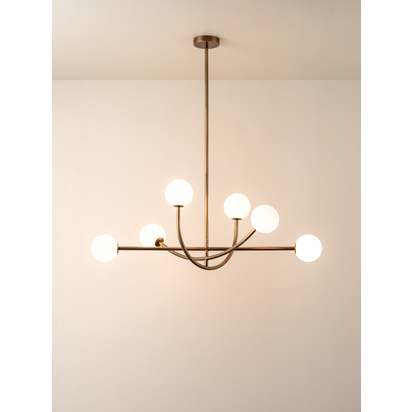Perry - 6 light aged brass and opal pendant