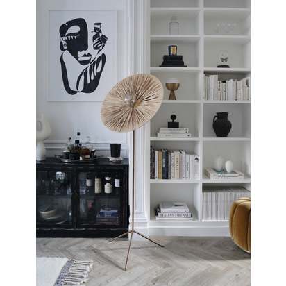 Ridotti - 1 Light Natural Raffia and Burnished Brass Floor Lamp - Default Title