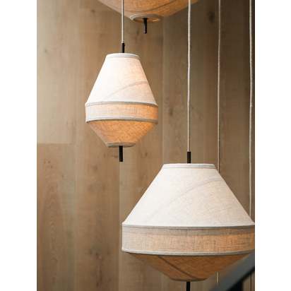 Solara - small dark bronze and layered natural linen pendant
