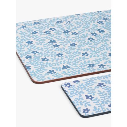 John Lewis ANYDAY Mila Placemat & Coaster, Set of 4, Blue Blue | H0.5 x W28.3 x D20.6cm