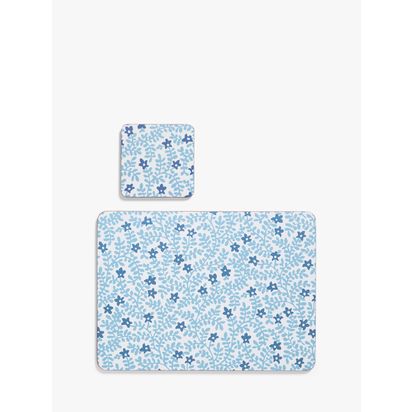 John Lewis ANYDAY Mila Placemat & Coaster, Set of 4, Blue Blue | H0.5 x W28.3 x D20.6cm