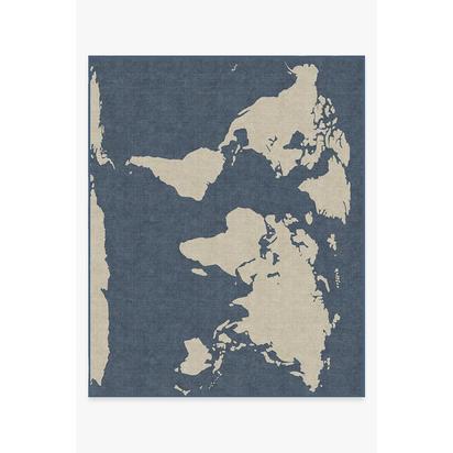 World Map Blue Flatwoven Rug - 245 x 305 cm - Rug + Pad System