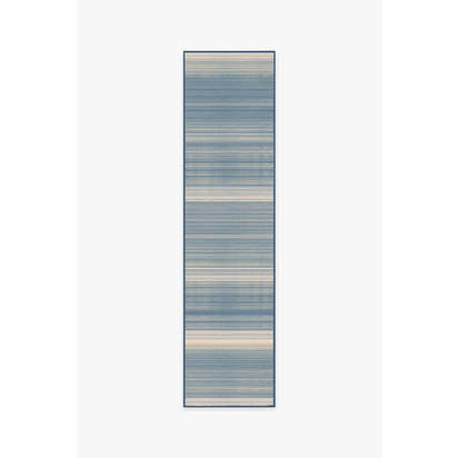 Coastal Linear Stripe Slate Flatwoven Rug - 75 x 305 cm - Rug + Pad System