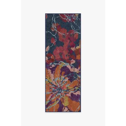 Watercolour Floral Navy Flatwoven Rug - 75 x 215 cm - Rug + Pad System