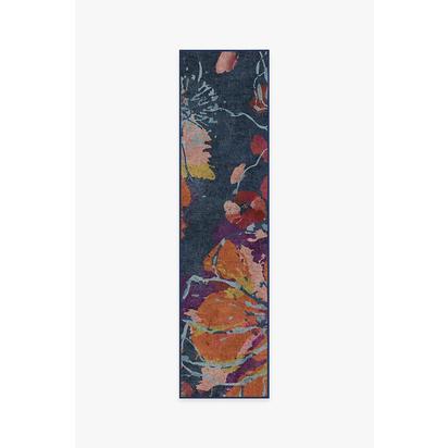 Watercolour Floral Navy Flatwoven Rug - 75 x 305 cm - Rug + Pad System