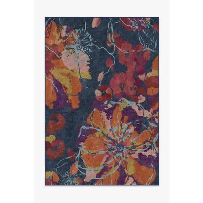 Watercolour Floral Navy Flatwoven Rug - 185 x 275 cm - Rug + Pad System