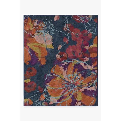 Watercolour Floral Navy Flatwoven Rug - 245 x 305 cm - Rug + Pad System