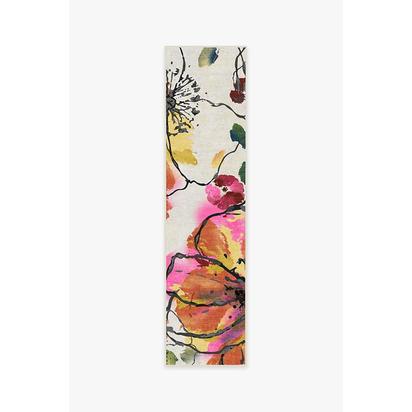 Watercolour Floral Multicolour Flatwoven Rug - 75 x 305 cm - Rug + Pad System