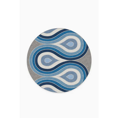 Milano Blue Steel Flatwoven Rug by Jonathan Adler - 185 Round cm - Rug + Pad System