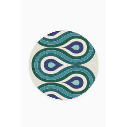 Milano Peacock Flatwoven Rug by Jonathan Adler - 185 Round cm - Rug + Pad System