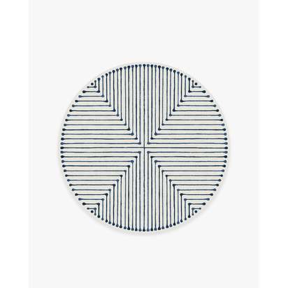 Inkdrop Slate Blue Flatwoven Rug by Jonathan Adler - 185 Round cm - Rug + Pad System