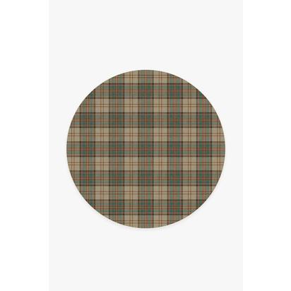 Dress Stewart Tartan Khaki Flatwoven Rug - 185 Round cm - Rug + Pad System